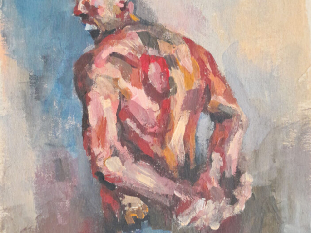 Luis Suárez, acrílico sobre tela.