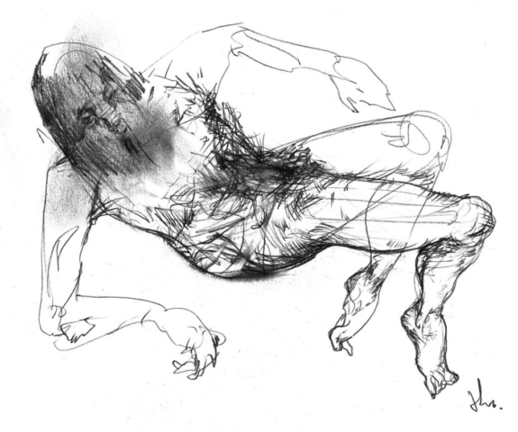 Ilustración a tinta sobre papel, círculo del infierno.