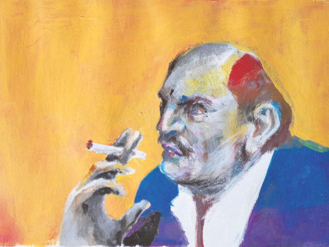 Ensayista uruguayo Angel Rama, generación del 45, acrílico sobre papel.