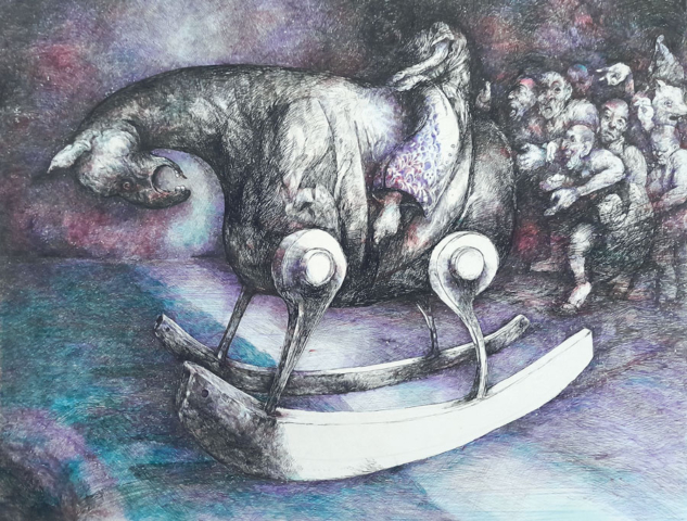 Ilustración a tinta sobre papel, ramiro alonso, barroco.