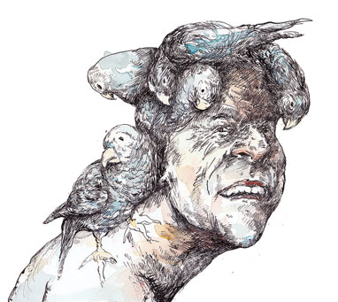 Luis Alberto Lacalle Pou, tinta y acuarela sobre papel. Publicado en "la diaria".