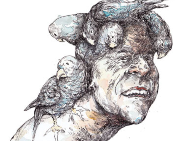 Luis Alberto Lacalle Pou, tinta y acuarela sobre papel. Publicado en "la diaria".