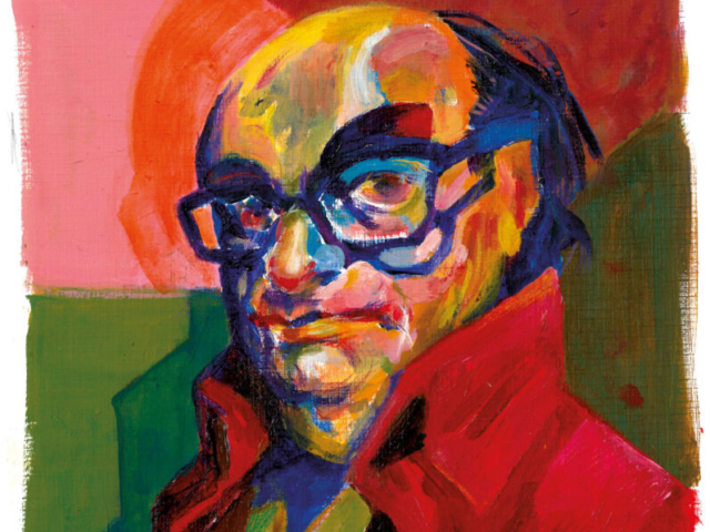 El escritor Mario Levrero, acrílico sobre papel. Portada del suplemento Cultura.