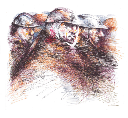 Soldados, tinta sobre papel.